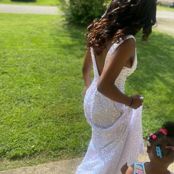 Rachel Allen White iridescent blue and pink prom dress - Picture 6 of 8